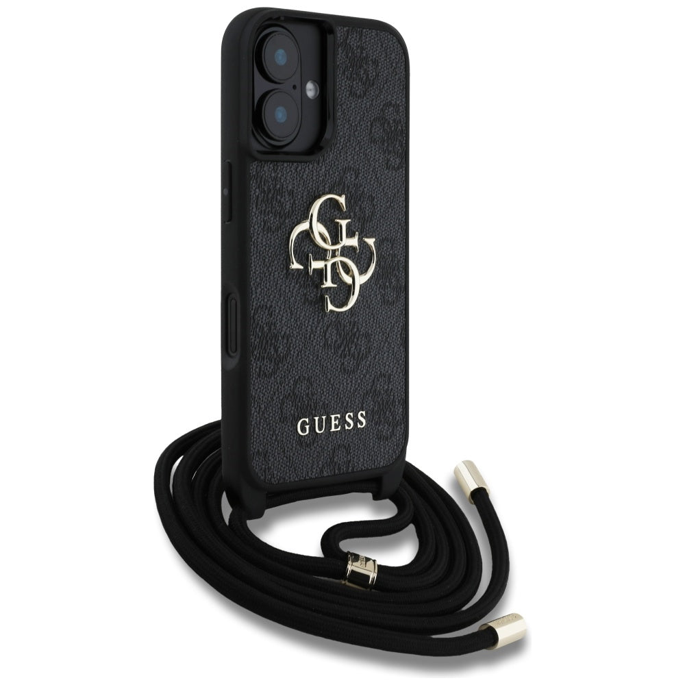 Deksel for Apple iPhone 16 Plus, Guess, 4G CBDY Big Logo with Cord Strap, Svart