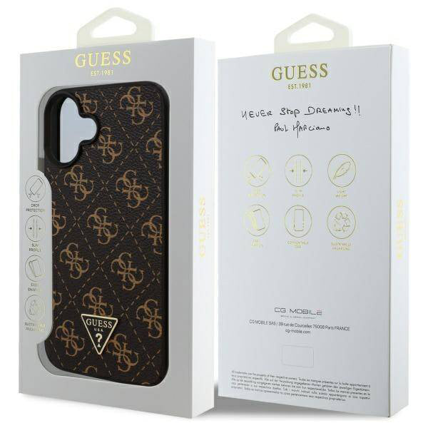 Deksel for Apple iPhone 16 Plus, Guess, 4G Triangle Logo, Svart