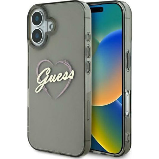 Deksel for Apple iPhone 16 Plus, Guess, IML Heart, Svart