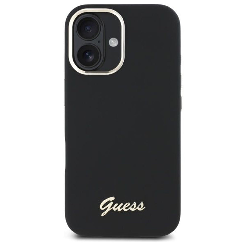 Deksel for Apple iPhone 16 Plus, Guess, Script Metal Logo & Frame, Svart