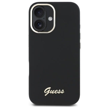 Deksel for Apple iPhone 16 Plus, Guess, Script Metal Logo & Frame, Svart