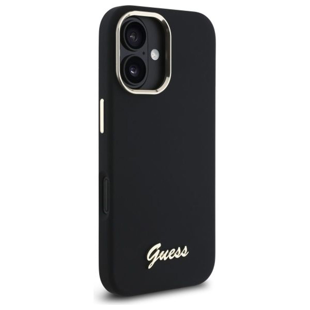 Deksel for Apple iPhone 16 Plus, Guess, Script Metal Logo & Frame, Svart