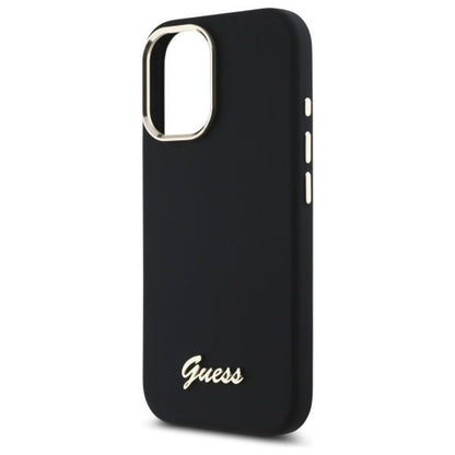 Deksel for Apple iPhone 16 Plus, Guess, Script Metal Logo & Frame, Svart