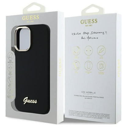 Deksel for Apple iPhone 16 Plus, Guess, Script Metal Logo & Frame, Svart