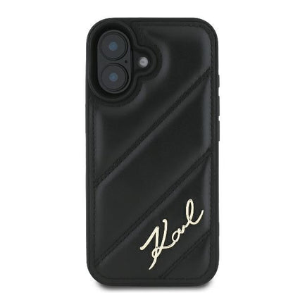 Deksel for Apple iPhone 16 Plus, Karl Lagerfeld, Diagonal Quilted Script, Svart