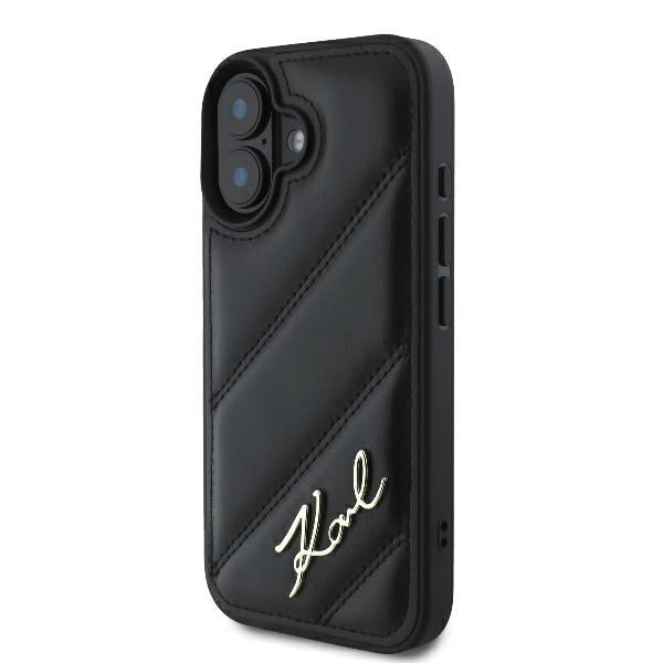 Deksel for Apple iPhone 16 Plus, Karl Lagerfeld, Diagonal Quilted Script, Svart