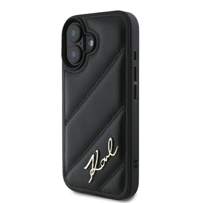 Deksel for Apple iPhone 16 Plus, Karl Lagerfeld, Diagonal Quilted Script, Svart