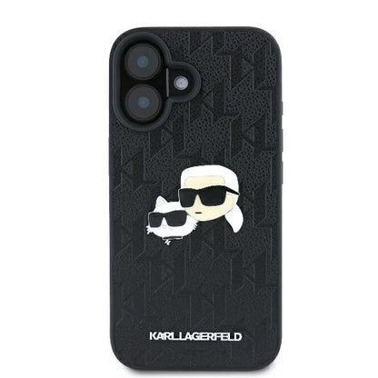 Deksel for Apple iPhone 16 Plus, Karl Lagerfeld, Monogram Karl & Choupette's Heads, Svart
