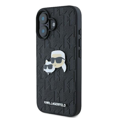 Deksel for Apple iPhone 16 Plus, Karl Lagerfeld, Monogram Karl & Choupette's Heads, Svart