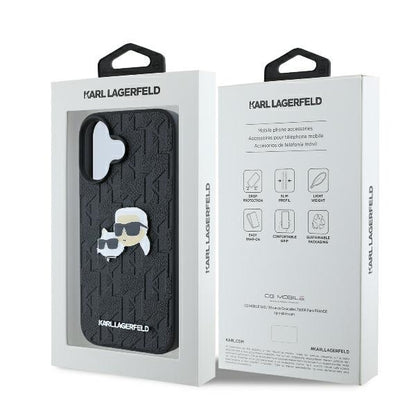 Deksel for Apple iPhone 16 Plus, Karl Lagerfeld, Monogram Karl & Choupette's Heads, Svart