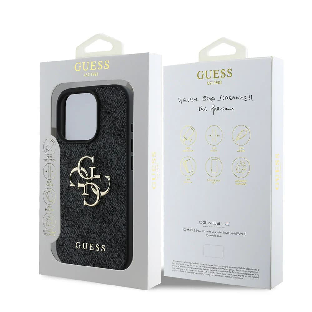 Deksel for Apple iPhone 16 Pro, Guess, 4G Big Logo, Svart