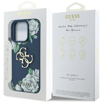 Deksel for Apple iPhone 16 Pro, Guess, 4G Grained Roses Big Logo, Blå