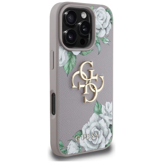 Deksel for Apple iPhone 16 Pro, Guess, 4G Grained Roses Big Logo, Lilla