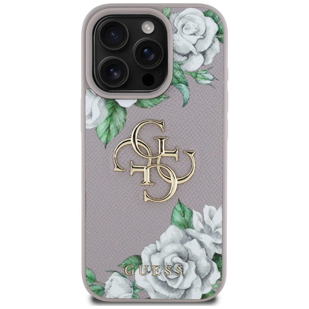 Deksel for Apple iPhone 16 Pro, Guess, 4G Grained Roses Big Logo, Lilla