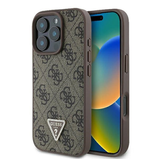 Deksel for Apple iPhone 16 Pro, Guess, 4G Triangle Strass, Brun