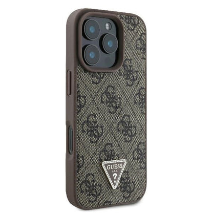 Deksel for Apple iPhone 16 Pro, Guess, 4G Triangle Strass, Brun
