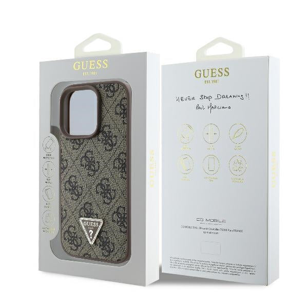 Deksel for Apple iPhone 16 Pro, Guess, 4G Triangle Strass, Brun