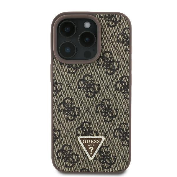 Deksel for Apple iPhone 16 Pro, Guess, Crossbody 4G Triangle Strass, Brun