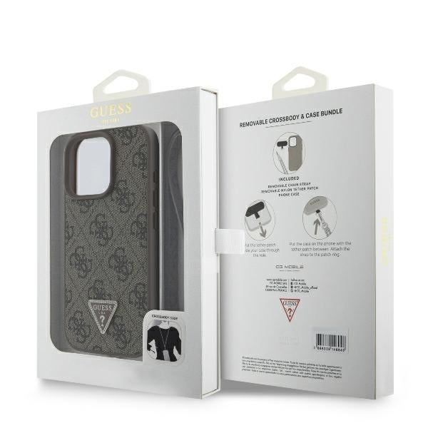Deksel for Apple iPhone 16 Pro, Guess, Crossbody 4G Triangle Strass, Brun