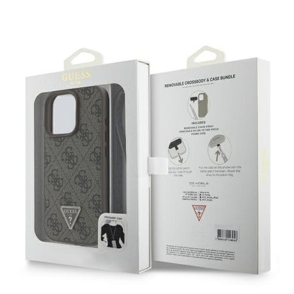 Deksel for Apple iPhone 16 Pro, Guess, Crossbody 4G Triangle Strass, Brun