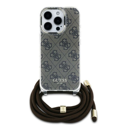 Deksel for Apple iPhone 16 Pro, Guess, Crossbody Cord 4G Print, Brun