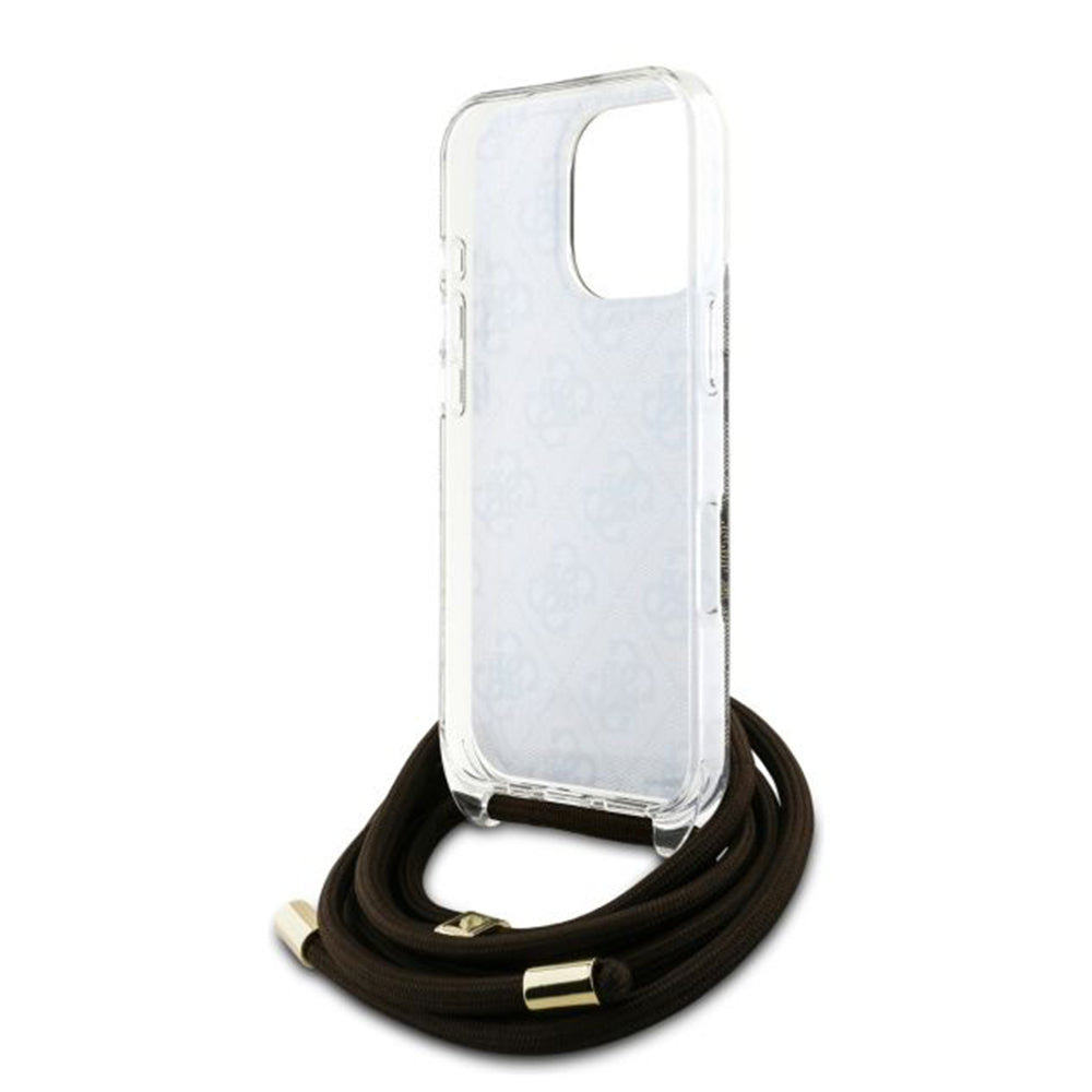 Deksel for Apple iPhone 16 Pro, Guess, Crossbody Cord 4G Print, Brun