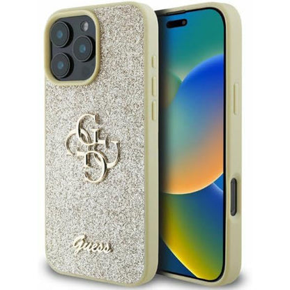 Deksel for Apple iPhone 16 Pro, Guess, Fixed Glitter Big 4G, Gull