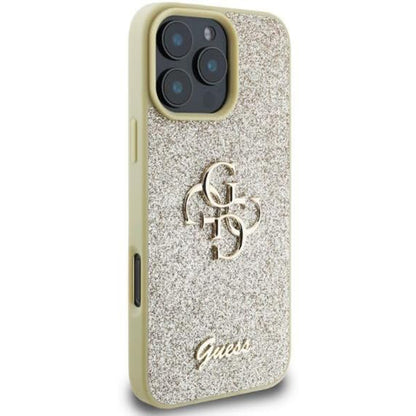 Deksel for Apple iPhone 16 Pro, Guess, Fixed Glitter Big 4G, Gull