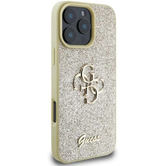 Deksel for Apple iPhone 16 Pro, Guess, Fixed Glitter Big 4G, Gull