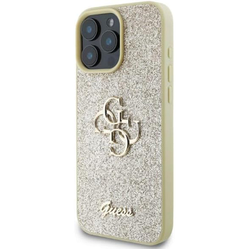 Deksel for Apple iPhone 16 Pro, Guess, Fixed Glitter Big 4G, Gull