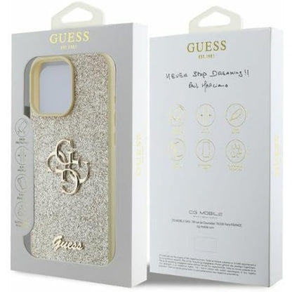 Deksel for Apple iPhone 16 Pro, Guess, Fixed Glitter Big 4G, Gull