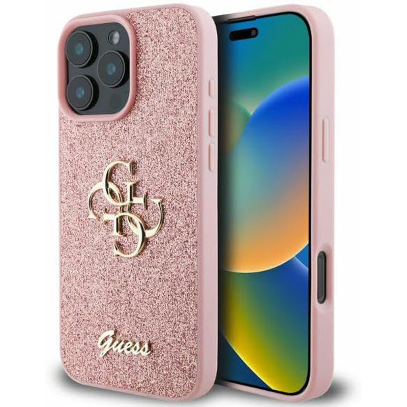 Deksel for Apple iPhone 16 Pro, Guess, Fixed Glitter Big 4G, Rosa