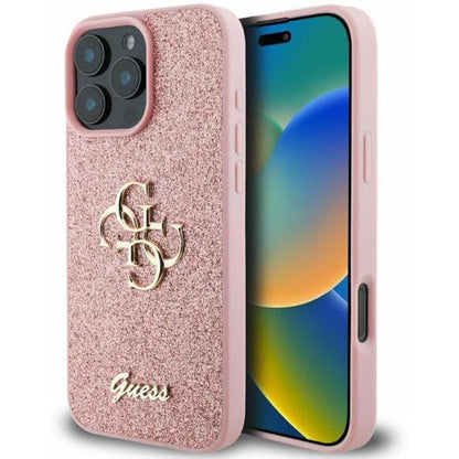 Deksel for Apple iPhone 16 Pro, Guess, Fixed Glitter Big 4G, Rosa