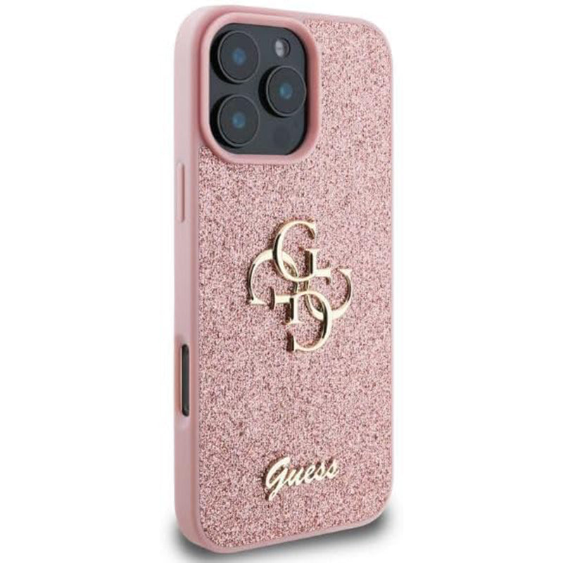 Deksel for Apple iPhone 16 Pro, Guess, Fixed Glitter Big 4G, Rosa