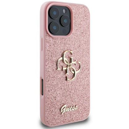 Deksel for Apple iPhone 16 Pro, Guess, Fixed Glitter Big 4G, Rosa
