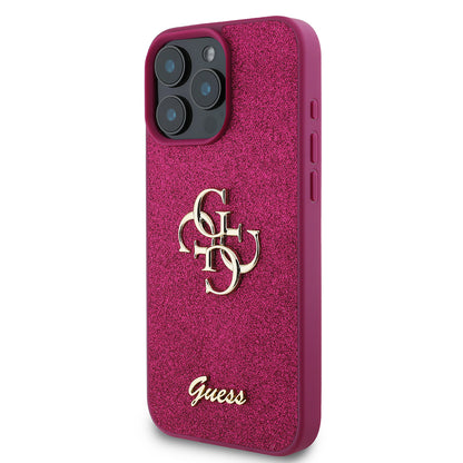 Deksel for Apple iPhone 16 Pro, Guess, Glitter Big 4G Script, Magenta