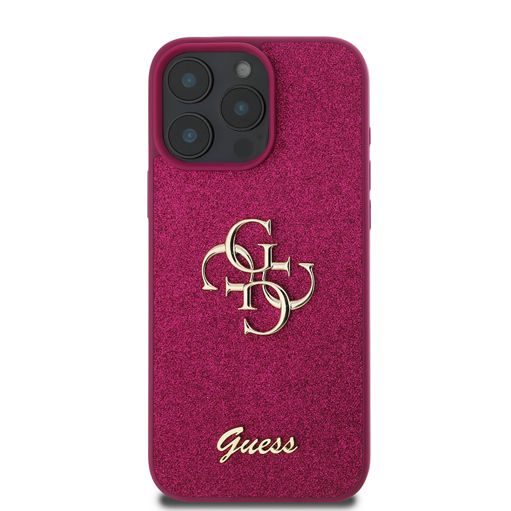 Deksel for Apple iPhone 16 Pro, Guess, Glitter Big 4G Script, Magenta