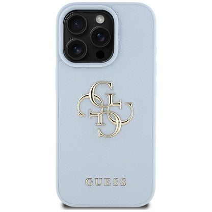 Deksel for Apple iPhone 16 Pro, Guess, Grained Big 4G Logo Small Classic Logo, Blå