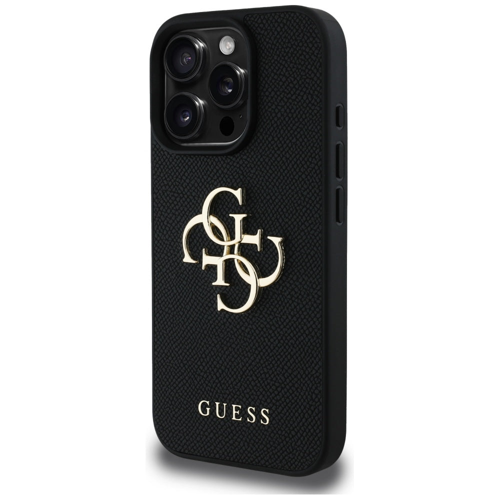 Deksel for Apple iPhone 16 Pro, Guess, Grained Big 4G Logo Small Classic Logo, Svart