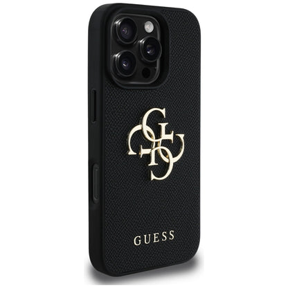 Deksel for Apple iPhone 16 Pro, Guess, Grained Big 4G Logo Small Classic Logo, Svart