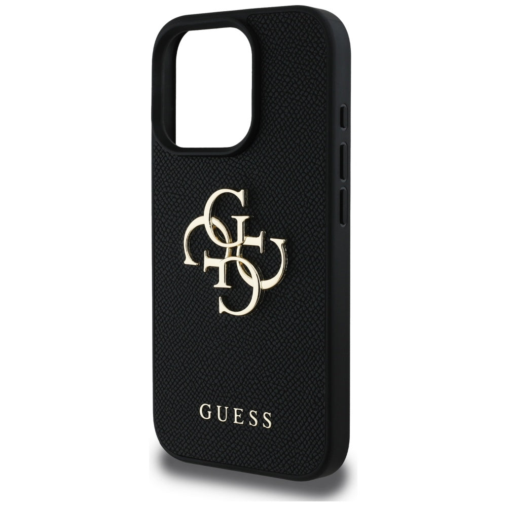 Deksel for Apple iPhone 16 Pro, Guess, Grained Big 4G Logo Small Classic Logo, Svart