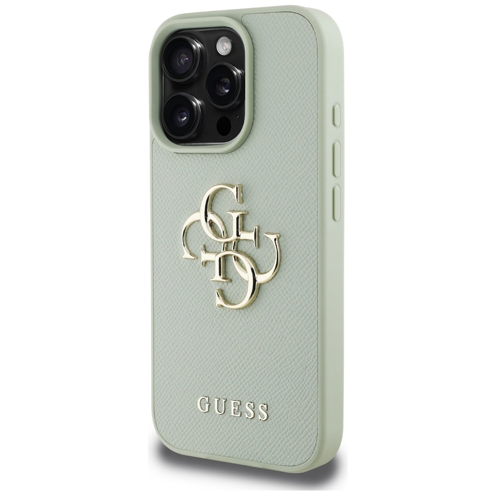 Deksel for Apple iPhone 16 Pro, Guess, Grained Big 4G Logo Small Classic Logo, Grønn