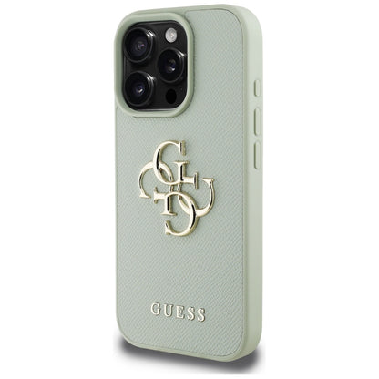 Deksel for Apple iPhone 16 Pro, Guess, Grained Big 4G Logo Small Classic Logo, Grønn