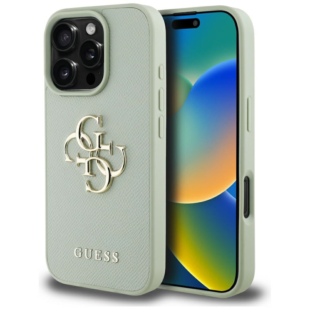 Deksel for Apple iPhone 16 Pro, Guess, Grained Big 4G Logo Small Classic Logo, Grønn