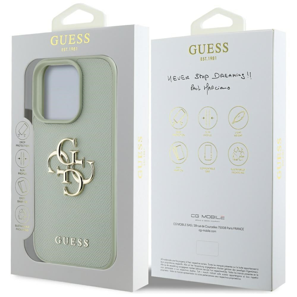 Deksel for Apple iPhone 16 Pro, Guess, Grained Big 4G Logo Small Classic Logo, Grønn