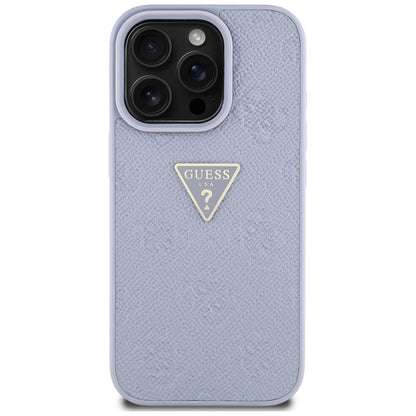 Deksel for Apple iPhone 16 Pro, Guess, Hot Stamp 4G Pattern Triangle Logo, Lys Lilla