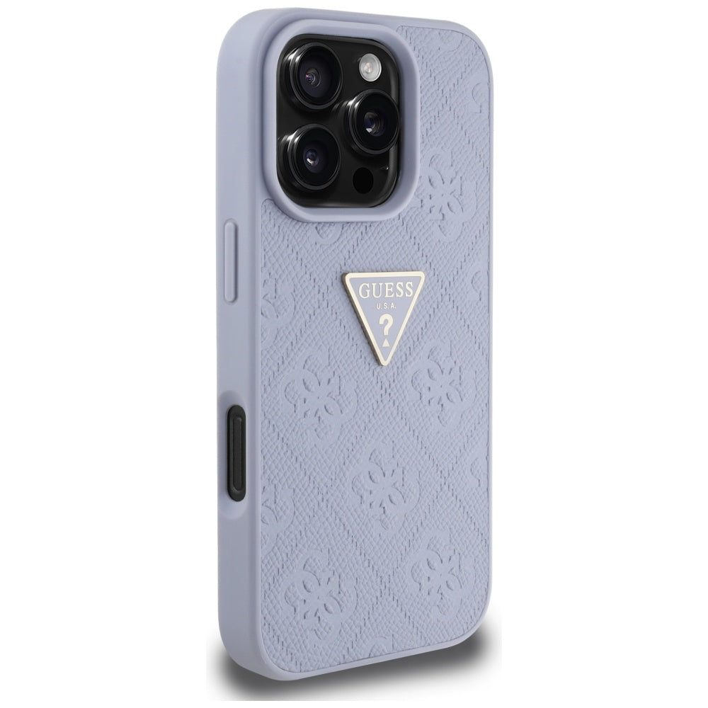 Deksel for Apple iPhone 16 Pro, Guess, Hot Stamp 4G Pattern Triangle Logo, Lys Lilla