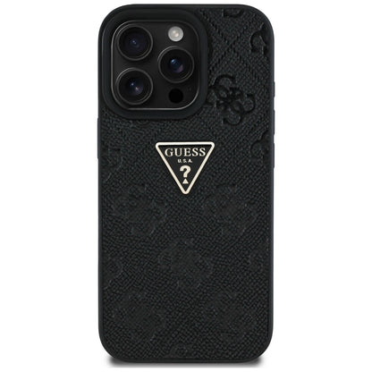 Deksel for Apple iPhone 16 Pro, Guess, Hot Stamp 4G Pattern Triangle Logo, Svart