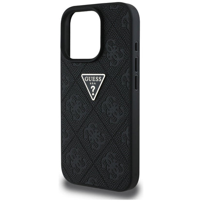 Deksel for Apple iPhone 16 Pro, Guess, Hot Stamp 4G Pattern Triangle Logo, Svart