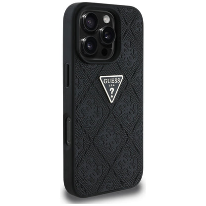 Deksel for Apple iPhone 16 Pro, Guess, Hot Stamp 4G Pattern Triangle Logo, Svart